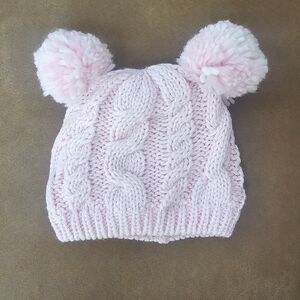 Laura Ashley Pink Cable Knit Hat with Pom-Poms